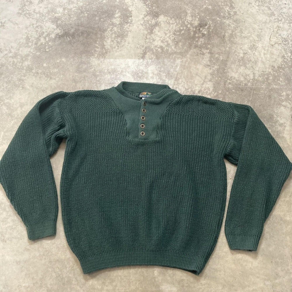Indigo‎ Creek Sweater Mens Size Large Ribbed Green 1/4 Button Cotton Retro USA